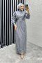 Drape İşlemeli Pullu Abiye 8012 Gri - 3
