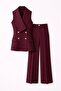 Stylish Gold Button Detailed Shawl Collar Vest and Plum Trousers Set - 7