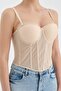 Women's Tulle Detailed Design Crop Corset with Adhesive Stones - 7