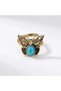 Bronze vintage women's ring authentic copper jewelry turquoise natural stone butterfly design adjustable - 2