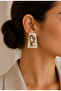 Abstract Face Patterned Cream Marble Textured Summer Women's Design Earrings - 2