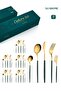 30-Piece Stainless Steel Cutlery Set Kitchen Utensil Western Tableware Green/Gold