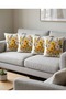 Natural Tone Yellow Floral Patterned Digital Printed Set of 4 Throw Pillow Covers with Punch Embroidery Effect - 6
