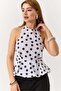 Women's Halter Neck Balloon Woven Polka Dot Blouse White - 3
