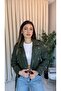 Women's Khaki Belted Zipper Detailed Biker Leather Jacket - 2