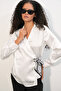 Women's Double-Breasted Satin Shirt 20386 - White - 4
