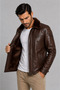 Genuine Leather Men's Leather Coat Jacket with Shearling Fur Detail