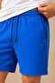 Men's Cobalt Blue Pique Fabric Elastic Waist Lace-Up Shorts - 2