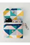 Colorful Triangle Premium Linen Fabric Mini Wallet Card Holder with Keychain 11 X 8 cm - 4