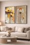 Orange and Yellow Floral Modern 2-Piece Glass Painting Set with Black Metal Frame for Home and Office