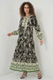 Women's Hakim Collar Long Authentic Patterned Viscose Black Green Hijab Dress