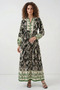 Women's Hakim Collar Long Authentic Patterned Viscose Black Green Hijab Dress - 3