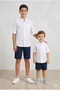 Boy's White Long Sleeve Shirt with Turn-Down Collar - Folded Sleeves, 100% Cotton (if the Size Is Small, Order One Size Larger) - 3