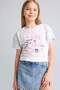Crew Neck Printed Short Sleeve Gray T-Shirt Girls H7240A826Hs - 3