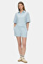 Yosemae Sky Blue Polo Collar Printed Soft Textured Modal Fabric Loose Fit Women's Tshirt - 3