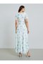 White Floral Mesh Gathered Maxi Dress - 5