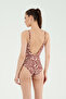 Women's Burgundy Patterned Textured Fabric Removable Covered Deep V-Neck Swimsuit - 4