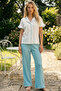Turquoise White Bürümcük-Krınkıl Short Sleeve Buttoned Ribbed Pajama Set 8019 - 2