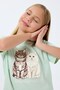 Girl's 2-14 Years Old Cat Printed Short Sleeve Pajama Set Mint - 2