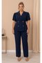 Women's Plus Size Double Breasted Collar Short Sleeve Button Detailed Cross Sleeve Evening Dress Set 25009 - 7