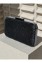 Black Sequin Embroidered Women's Evening Dress Bag Black Metal and Chain Wedding Engagement Graduation - 2