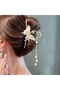 Women's Gold Metal Look Butterfly Dangle Pearl Clasp Hairpin - Luxurious Hair Accessory - 2