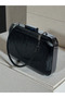 Black Patent Leather Women's Evening Bag Model, Featuring a Stone-Embellished Handle, It Offers a Stunning Aesthetic That Flawlessly Showcases Premium Elegance and Modern Design at Your Wedding, Engagement, or Graduation Events. - 4