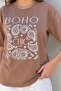Women's Oversize T-Shirt Boho Chic Printed Brown – Crew Neck, Comfortable Fit, 100% Cotton - 2