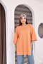 Orange Oversize Double Sleeve Long T-Shirt with Side Slits |   Cotton Basic Crew Neck Single Jersey Fabric Casual Comfortable T-Shirt |   Standard Size All Season - 2