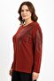 Women's Red Shoulder and Sleeve Stone Detailed Combed Cotton Blouse - 2