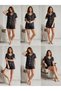 Women's Black Heart Patterned Shorts Set with Lace Detail Short Sleeve Bowknot Pajama Set Anti-Sweat Anti-Exposure Stylish Elegant Comfortable Festive Dowry Set Home Wear Homewear - 2
