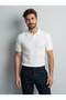 Men's Slim Fit Buttoned White Polo Collar T-Shirt