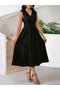 Women's Strappy Double-Breasted V-Neck Dress with Elastic Waist - 2