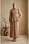 Linen Buttoned Tunic Skirt Double Set 0277-03 Milk Coffee