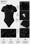 Rider Black Polo Collar Embroidery Detailed Ribbed Lycra Premium Drawstring Short Sleeve Bodysuit - 7