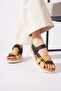 Redas genuine leather orthopedic women's sandals with side window - black/yellow - 3