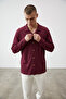 Men's burgundy crinkle fabric long sleeve spread collar shirt - 6