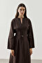 Linen Pleated Zippered Dress Brown - 3