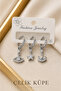 Zircon Stone Gray Color Steel 3-Piece Earring Set - Evil Eye and Star