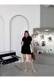 Black Elastic Waist Shirt Collar Tencel Fabric Shorts Jumpsuit - 2