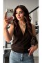 Bitter Brown Lyocell Blended Double Breasted Blouse - 3