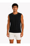 Men's Contrast Ribbed Sleeveless Undershirt Crew Neck Summer Basic Undershirt - Black - 3