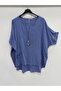 Blue Italian Plus Size Asymmetrical Cut Long Blouse Tunic with Necklace 42 - 52 Size - 2