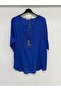 Cobalt Blue Italian Plus Size Asymmetrical Cut Long Blouse Tunic with Necklace 42 - 52 Size