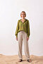 Women's Straight-Leg Double-Pocket Beige Linen Trousers