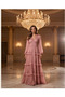 Women's Pink V-Neck Lace and Bead Embroidered Layered Flounce Chiffon Midi Dress