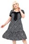Square Neck Watermelon Sleeve Etegi Ruffle Bow Detail Floral Plus Size Dress - 4