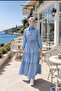 Women's Buttoned, Pocketed, Lace-Up Tencel Fabric Light Blue Denim Dress - 3
