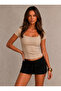Cotton Soft Textured Ribbed Camisole Short Sleeve Square Neck T-Shirt