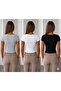 3-Pack Cotton Soft Textured Ribbed Camisole Short Sleeve Square Neck T-Shirt - 3